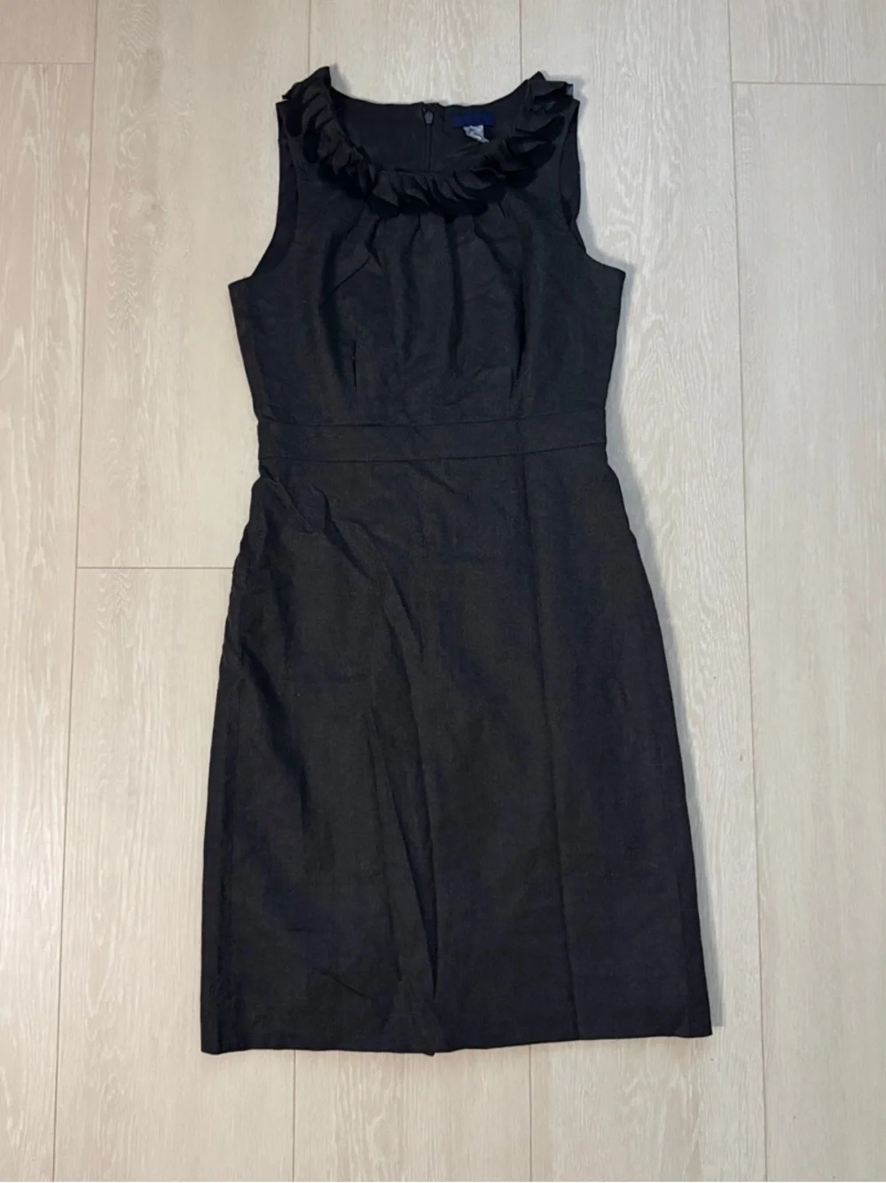 J. Crew Gray Wool Sleeveless Sheath Dress with Ruffled Collar